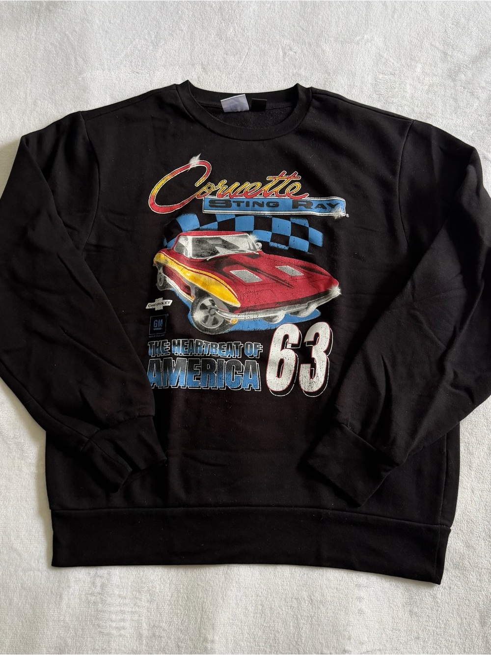 GM Corvette Sting Ray 63 Heartbeat of America Graphic Crewneck Sweatshirt Size L